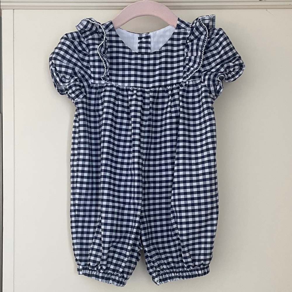 Navy Gingham Checkered Baby Romper - 18 Months
